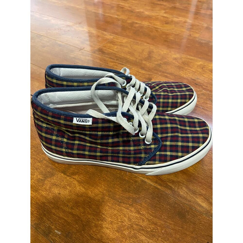 Vans Plaid Chukka Low Sneakers Red Blue Yellow Canvas Men’s 7 Women’s 8.5